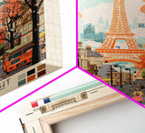 Paris France Travel Poster Framed Canvas Print, Midcentury Modern Art, Pop Art Wall Decor, Scenic Wall Art, Living Room Decoration, Office Gift