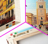 Parma Italy Travel Poster Framed Canvas Print, Midcentury Modern Art, Pop Art Wall Decor, Scenic Wall Art, Bedroom Decoration