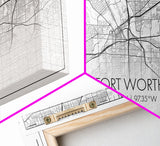 Fort Worth Map, Texas Map, Map Art, Minimalist Art, Wall Art, Canvas Art, Lake House Décor, RV Wall Décor, Birthday Gift, Office Wall Print