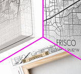 Frisco City Map, Texas Map, Map Art, Minimalist Art, Wall Art, Canvas Art, Black And White Art, College Student Gift, Man Cave Décor, Prints