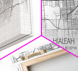 Hialeah City Map, Florida Map, Map Art, Minimalist Art, Wall Art, Canvas Art, Dorm Room Wall Art, Bedroom Wall Art, Neighbor Gift, Room Art