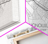 Honolulu City Map, Hawaii Map, Map Art, Modern Art, Wall Art, Canvas Art, Beach House Décor, Tiny House Décor, Unique Wall Art, Travel Gift