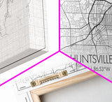 Huntsville City Map, Alabama Map, Map Art, Modern Art, Wall Art, Canvas Art, Country Wall Décor, Gifts For Her, Room Décor For Teens, Prints