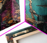 Halloween Eerie Wizard in Haunted Library Framed Canvas Print, Gothic Wall Art, Home Decor, Witchcraft Decor, Gift Idea, Enchanted Study