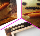 CHOMP! Cute Lil Ghost Eatin' a Dog, The Hot Dog Ghost, Haunted Hot Dog Thief, Framed Canvas Print, Halloween Art