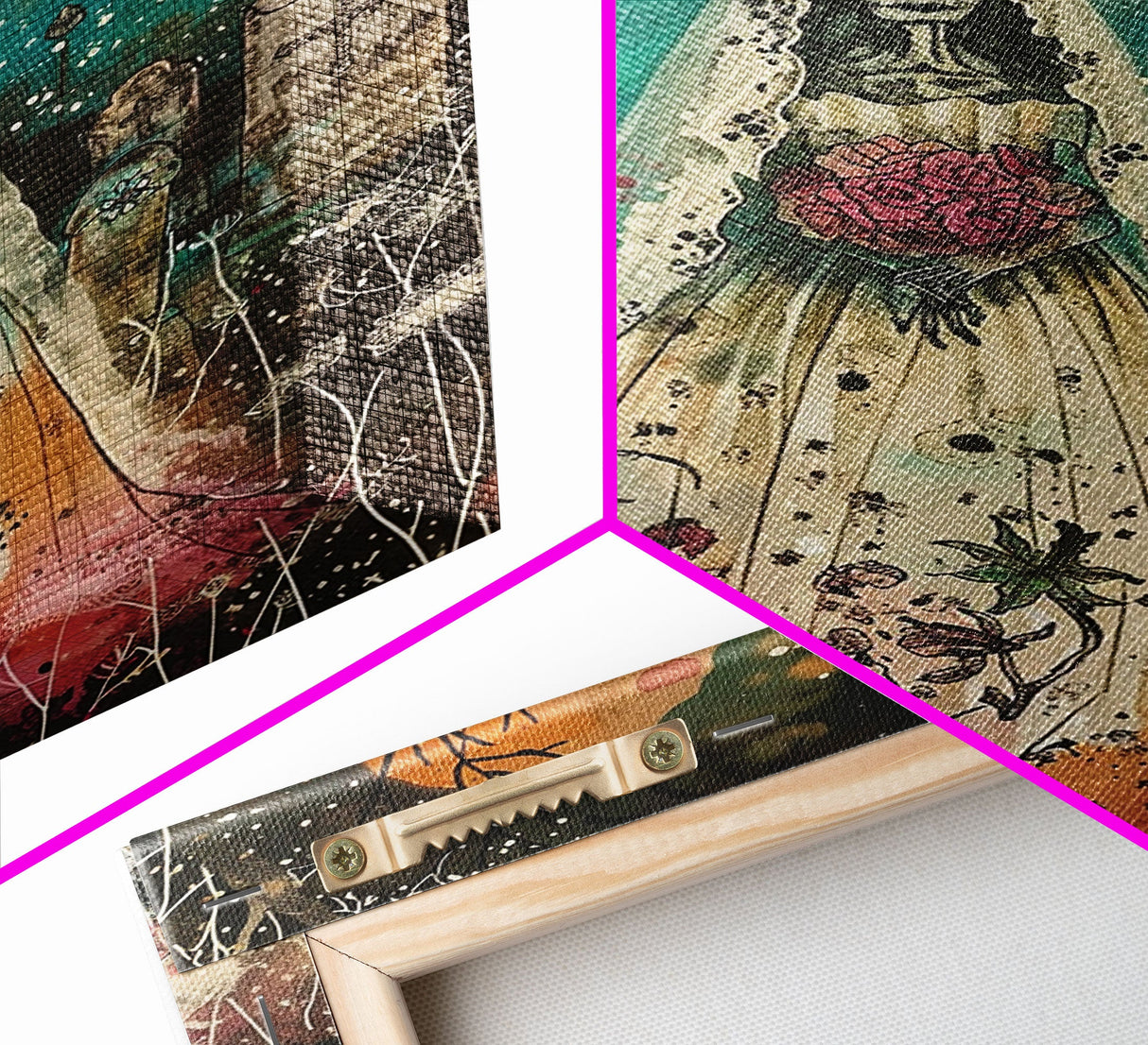 Halloween Skeleton Bride in Cemetery, Framed Canvas Print, Wall Art, Living Room Decor, Spooky, Skeleton Art, Original Painting, Home Decor