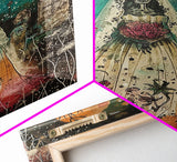 Halloween Skeleton Bride in Cemetery, Framed Canvas Print, Wall Art, Living Room Decor, Spooky, Skeleton Art, Original Painting, Home Decor