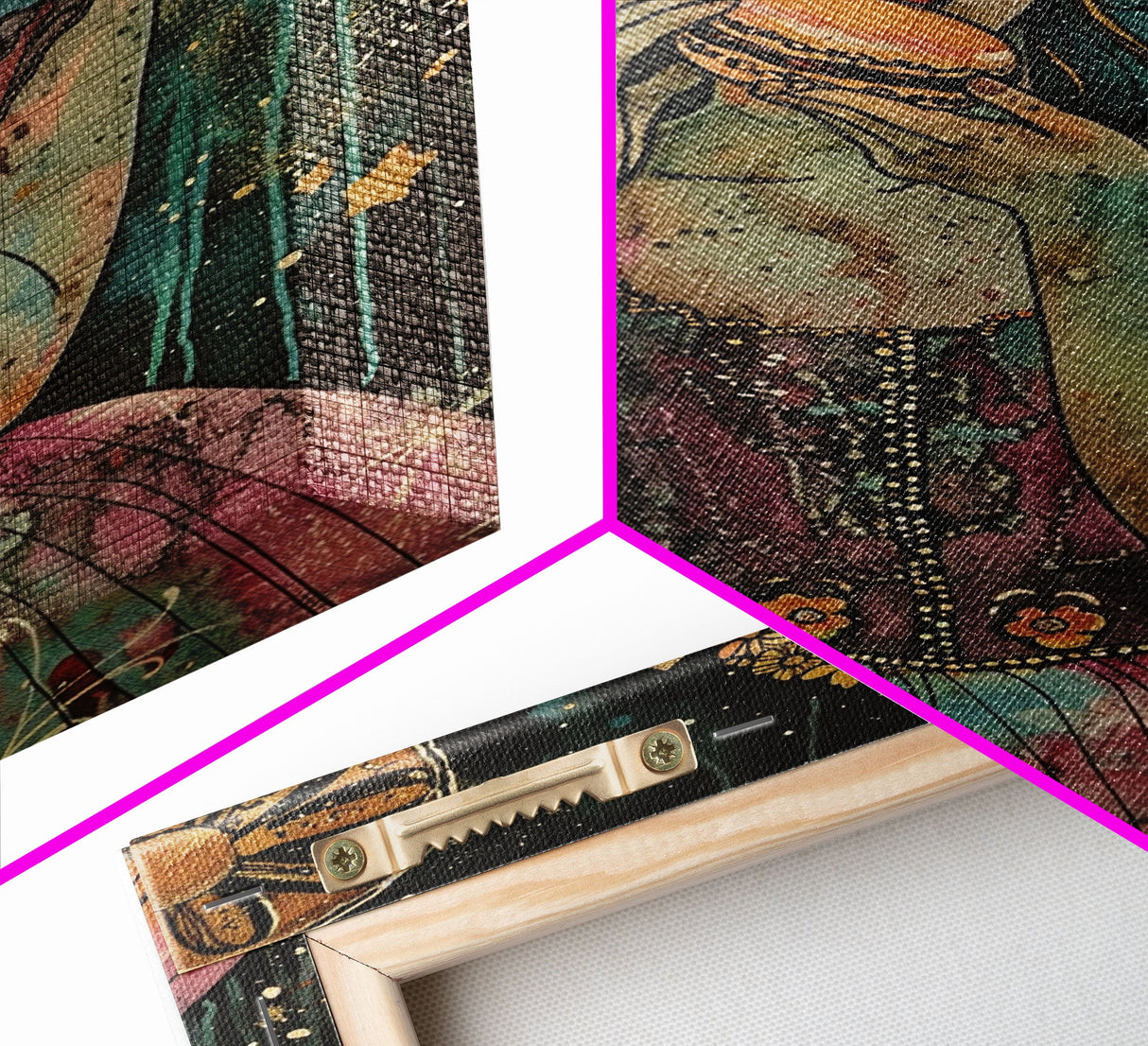 Halloween Girl Eating Macaron, Framed Canvas Print, Wall Art, Living Room Decor, Spooky, Girl Art, Original Painting, Home Decor