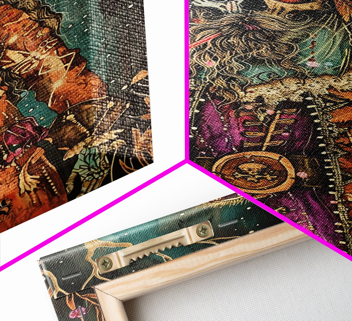 Halloween Pirate Skeleton with Pizza Framed Canvas Print, Spooky Decor, Living Room Art, Fun Halloween Wall Art Home Decor Vintage Style Art