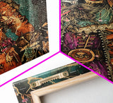 Halloween Pirate Skeleton with Pizza Framed Canvas Print, Spooky Decor, Living Room Art, Fun Halloween Wall Art Home Decor Vintage Style Art