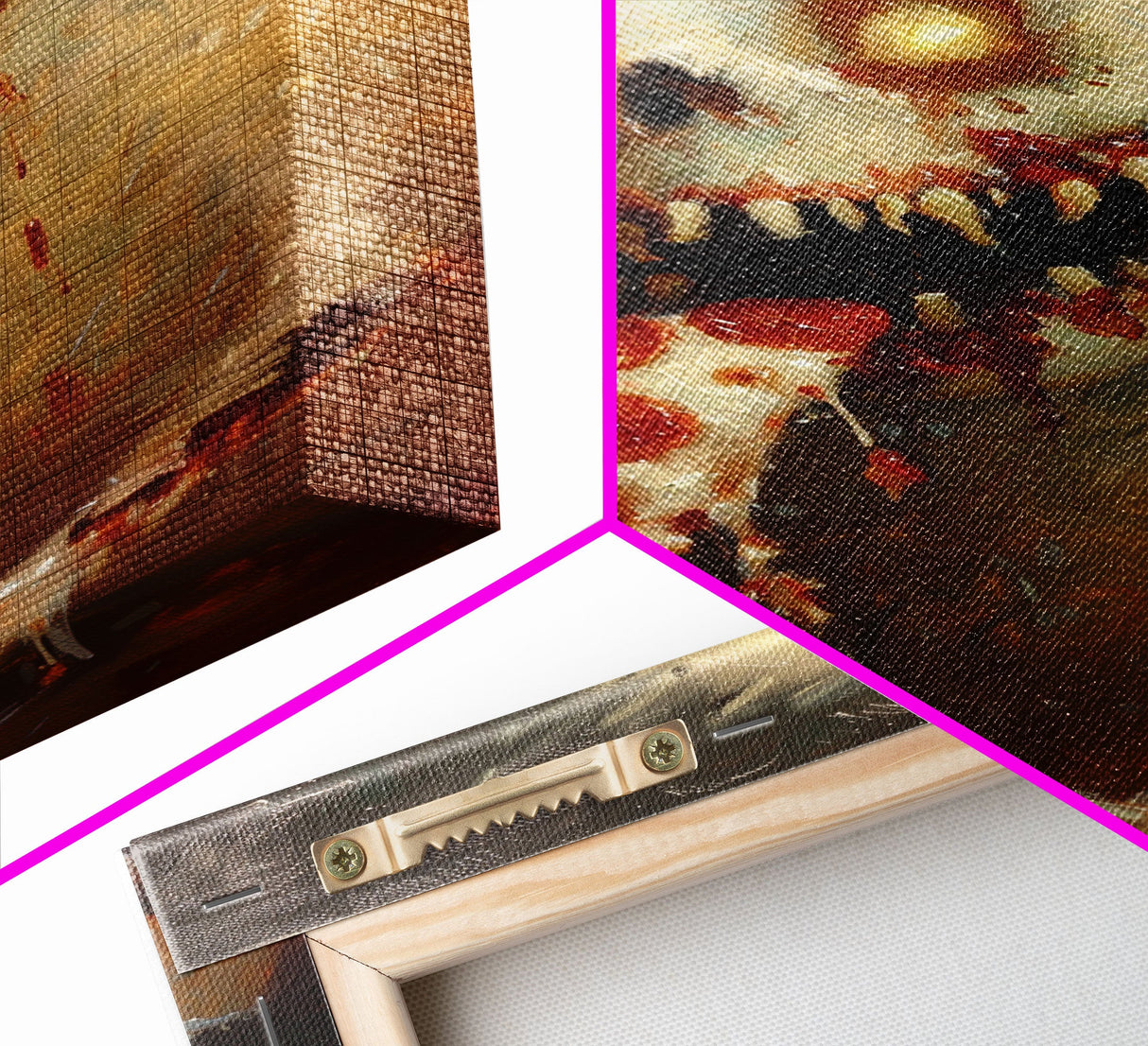 Halloween Ghost with Pizza Framed Canvas Print, Unique Spooky Decor, Living Room Art, Fun Halloween Wall Art, Home Decor, Retro Style Art