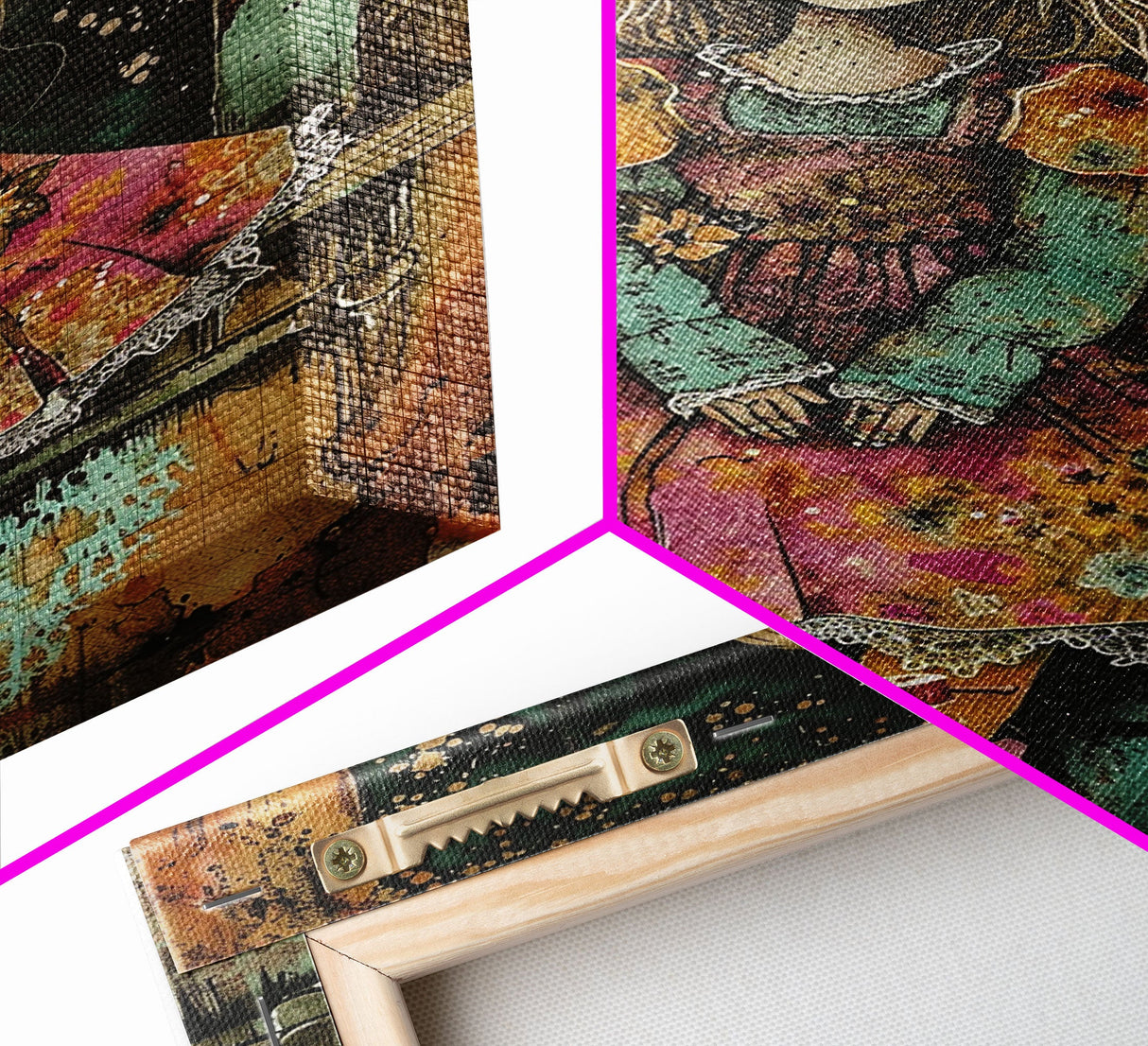 Halloween Witch in Forest Framed Canvas Print, Spooky Decor, Living Room Art, Whimsical Halloween Wall Art, Home Decoration, Retro Style Art