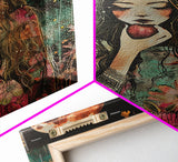 Ghostly Witch With Red Apple, Framed Canvas Print, Wall Art, Spooky Decor, Halloween Decoration, Living Room Art, Unique Gift