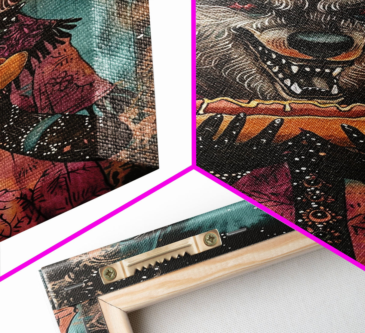 Halloween Werewolf with Hotdog, Framed Canvas Print, Wall Art, Home Decor, Spooky Artwork, Monster Decor, Halloween Decor, Funny Halloween