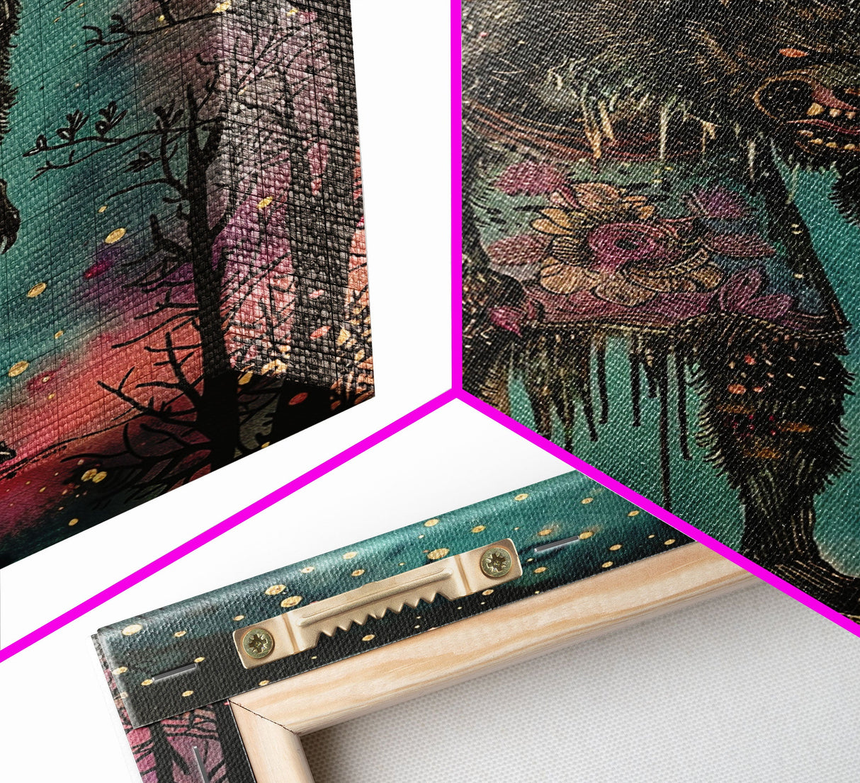 Halloween Spooky Full Moon Werewolf Framed Canvas Print, Wall Art, Living Room Decor, Halloween Decoration, Scary Wall Hanging, Haunted Art