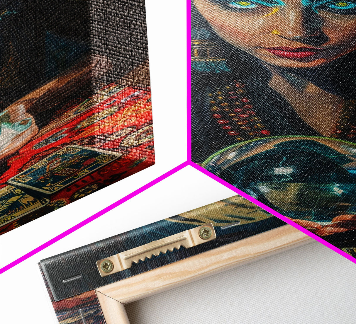 Enchanting Fortune Teller with Crystal Ball Under Moonlight - Mystical Witchcraft Framed Canvas Print, Halloween Gothic Home Decor