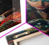 Enchanting Fortune Teller with Crystal Ball Under Moonlight - Mystical Witchcraft Framed Canvas Print, Halloween Gothic Home Decor