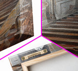 Ghost On Stairs Canvas Print - Halloween Art, Spooky Home Decor, Ghost Wall Art, Haunted House Decor, Halloween Decor, Framed Canvas Print