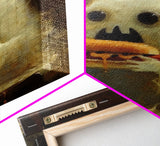 Cute Ghost Chompin on A Hot Dog, Ghostly Hot Dog Thief, Framed Canvas Print, Funny Halloween Spooky Season Art