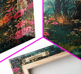 Haunted Graveyard with Flowers Framed Canvas Print, Wall Art, Halloween Cemetery Art, Spooky Home Decor, Ghostly Garden Painting