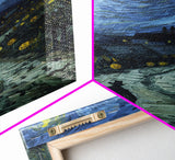 Haunted Road with Jack-O-Lanterns Framed Canvas Print, Halloween Wall Art, Starry Night Inspired, Home Decor, Spooky Art, Living Room Decor