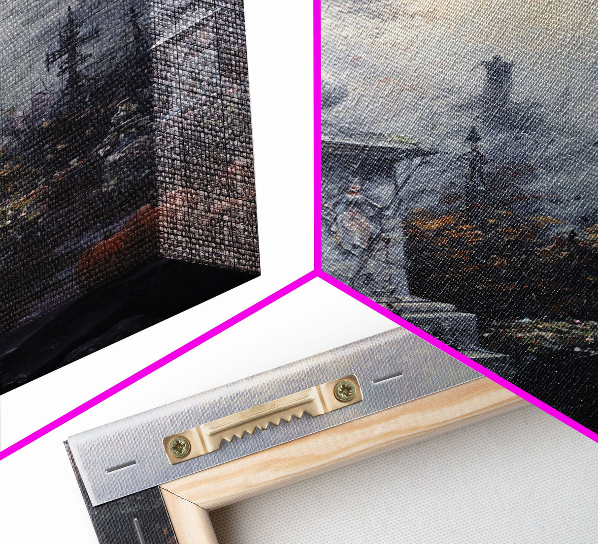 Gothic Cemetery with Statues Framed Canvas Print, Halloween Wall Art, Haunted Graveyard, Home Decor, Spooky Art, Living Room Decor, Gothic