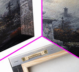 Gothic Cemetery with Statues Framed Canvas Print, Halloween Wall Art, Haunted Graveyard, Home Decor, Spooky Art, Living Room Decor, Gothic