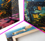 Haunted House with Glowing Windows Framed Canvas Print, Halloween Wall Art, Spooky Art, Home Decor, Living Room Decor, Gothic Artwork