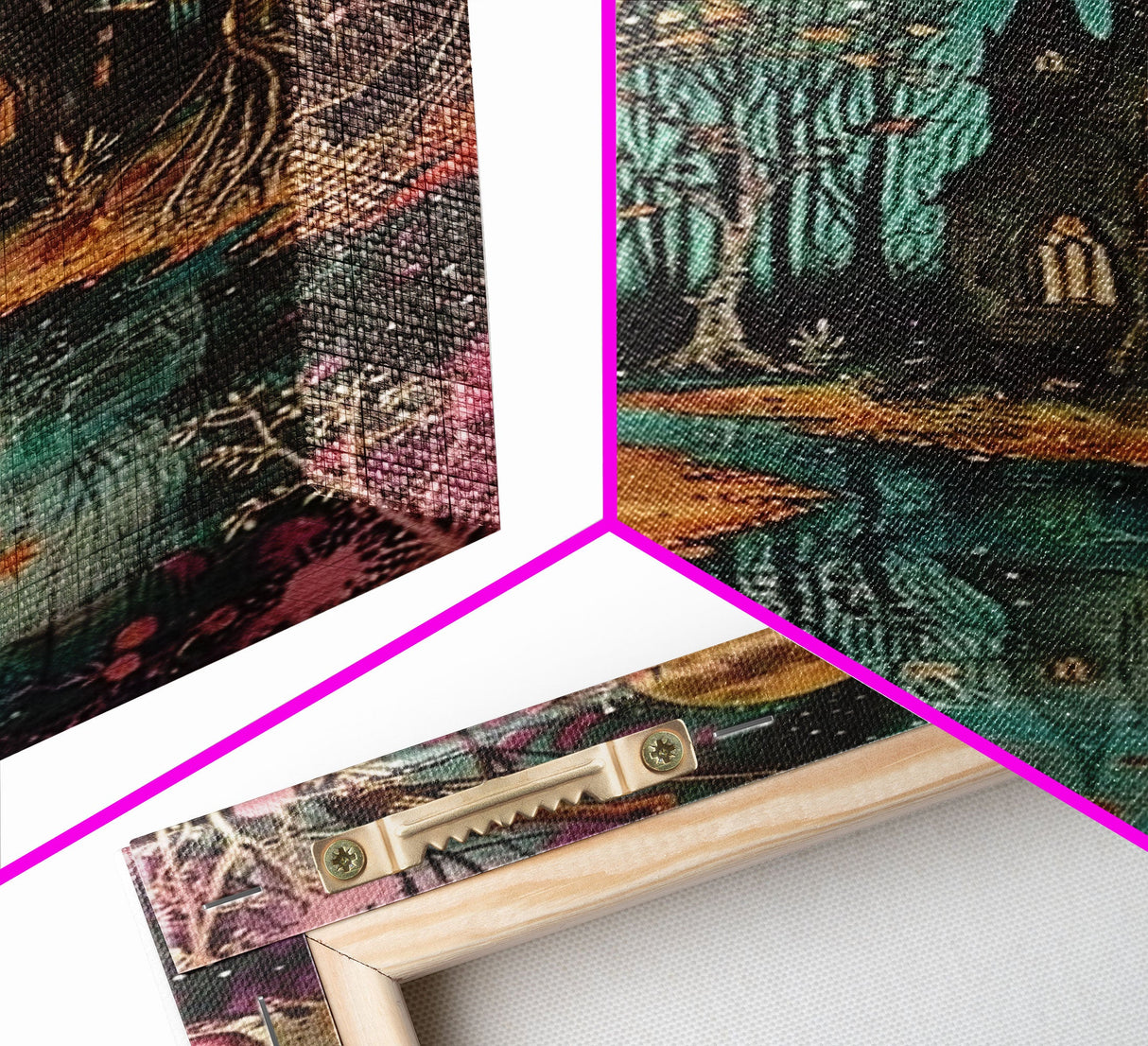 Haunted Castle by the Lake Framed Canvas Print, Halloween Wall Art, Spooky Art, Home Decor, Living Room Decor, Gothic Artwork, Creepy Castle