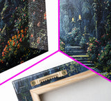Creepy Victorian Hedge Maze, Haunted Cemetary Framed Canvas Print, Spooky Season Wall Art