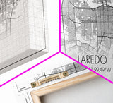 Laredo City Map, Texas Map, Map Art, Modern Art, Wall Art, Canvas Art, Texas Wall Art, Wedding Gift, Bedroom Wall Décor, Dorm Wall Art