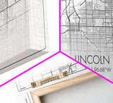 Lincoln City Map, Nebraska Map, Map Art, Modern Art, Wall Art, Canvas Art, Dorm Room Wall Art, Bar Wall Art, Gift For Mom, Teen Wall Art