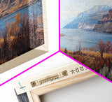 Canyon Ferry Lake Framed Canvas Print, Panoramic Lake House Decor, Wall Art, Travel Poster, Modern Lake Painting, Home Decor