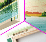 Big Barbee Lake Indiana Framed Canvas Print, Panoramic Travel Poster, Midcentury Modern Wall Art, Pop Art, Nature Living Room Art, Lake House Decor