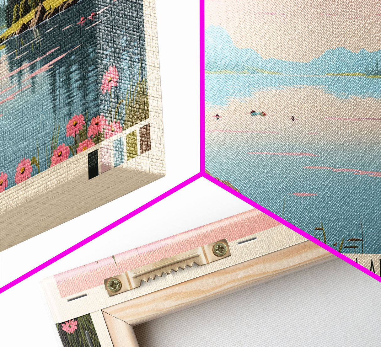 Big Chapman Lake Indiana Framed Canvas Print, Panoramic Travel Poster, Midcentury Modern Wall Art, Pop Art, Nature Lake House Art, Bedroom Decor