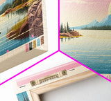 Blackwater Lake Northwest Territories Framed Canvas Print, Panoramic Wall Art, Midcentury Modern, Pop Art, Travel Poster, Scenic Living Room Art, Lake House Decor