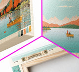 Boone Lake Rhode Island Framed Canvas Print, Panoramic Travel Poster, Midcentury Modern Wall Art, Pop Art, Nature Bedroom Decor, Scenic Lake House Art