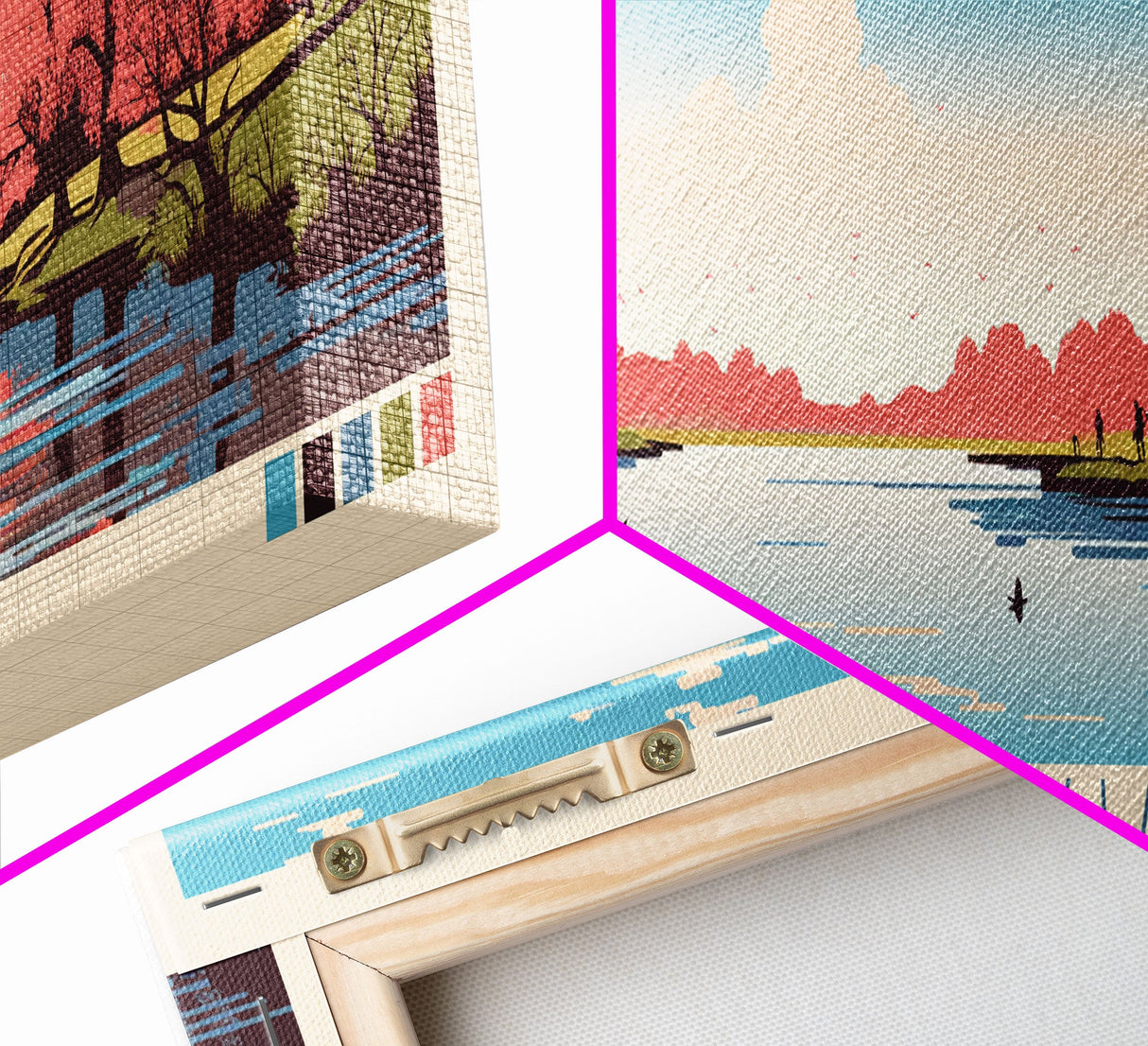 Branched Oak Lake Nebraska Framed Canvas Print, Pop Art Panoramic Travel Poster, Bedroom Decor, Midcentury Modern, Wall Art, Scenic Lake House