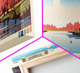 Branched Oak Lake Nebraska Framed Canvas Print, Pop Art Panoramic Travel Poster, Bedroom Decor, Midcentury Modern, Wall Art, Scenic Lake House