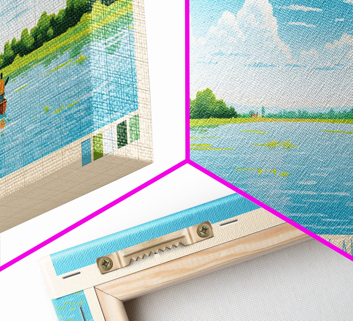 Brookville Lake Indiana Framed Canvas Print, Midcentury Modern Panoramic Wall Art, Living Room Decor, Pop Art, Travel Poster Art, Nature Painting