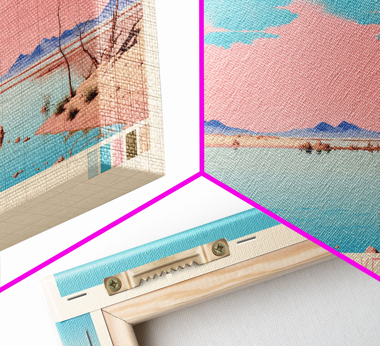 Caballo Lake New Mexico Framed Canvas Print, Midcentury Modern Panoramic Wall Art, Living Room Decor, Pop Art, Travel Poster Art, Scenic Nature Painting