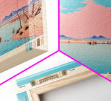 Caballo Lake New Mexico Framed Canvas Print, Midcentury Modern Panoramic Wall Art, Living Room Decor, Pop Art, Travel Poster Art, Scenic Nature Painting