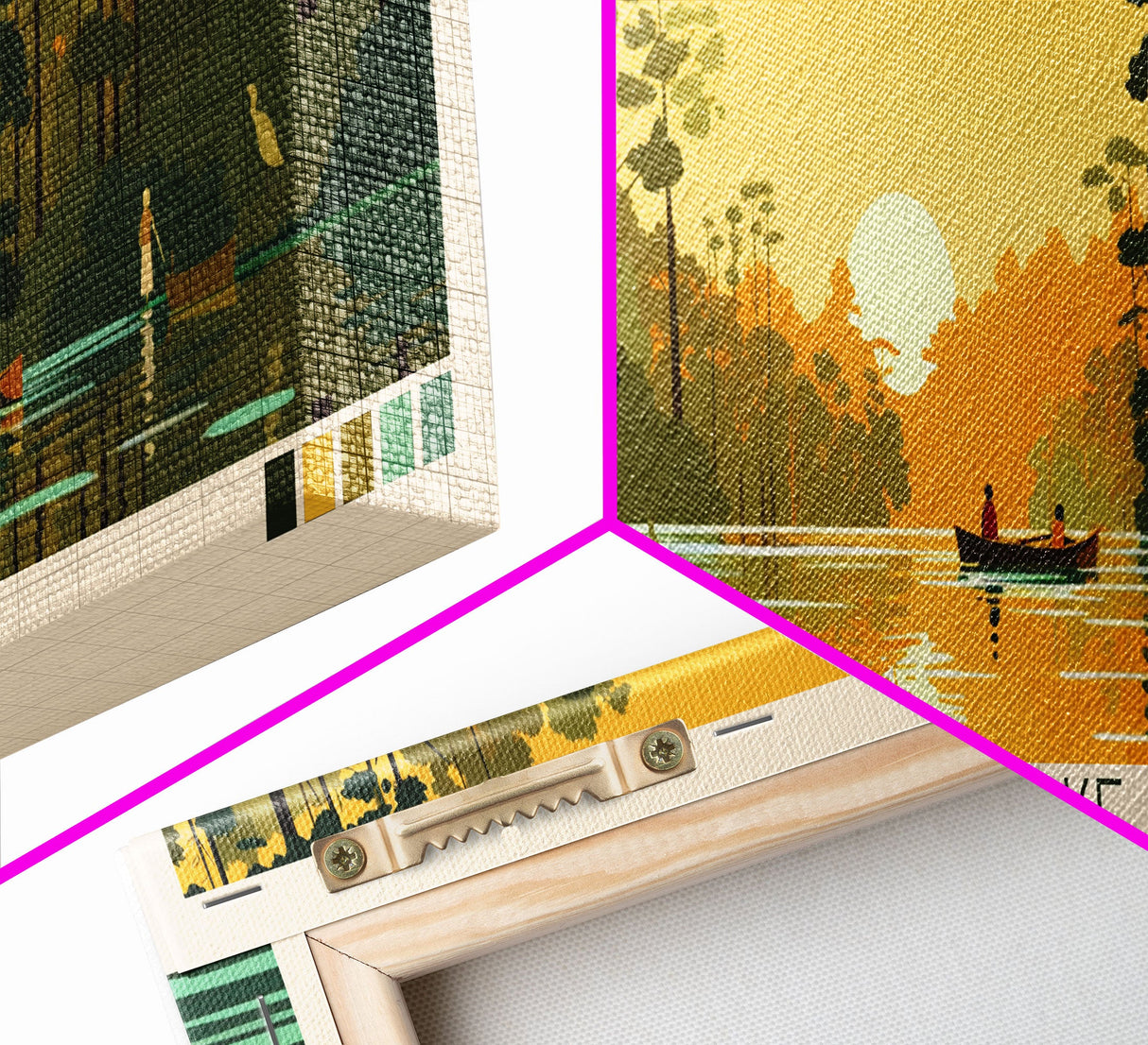 Caddo Lake Louisiana Framed Canvas Print, Pop Art Panoramic Travel Poster, Midcentury Modern, Wall Art, Scenic Nature Painting, Bedroom Decor