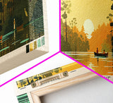 Caddo Lake Louisiana Framed Canvas Print, Pop Art Panoramic Travel Poster, Midcentury Modern, Wall Art, Scenic Nature Painting, Bedroom Decor