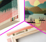 Canadice Lake New York Framed Canvas Print, Pop Art Panoramic Travel Poster, Midcentury Modern, Wall Art, Scenic Nature Painting, Bedroom Decor