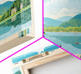 Candlewood Lake Connecticut Framed Canvas Print, Pop Art Panoramic Travel Poster, Midcentury Modern, Wall Art, Scenic Nature Painting, Bedroom Decor