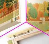 Canobie Lake New Hamphire Framed Canvas Print, Midcentury Modern Panoramic Wall Art, Living Room Decor, Pop Art, Travel Poster Art, Scenic Nature Painting