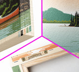 Canoe Lake Saskatchewan Framed Canvas Print, Midcentury Modern Panoramic Wall Art, Living Room Decor, Pop Art, Travel Poster Art, Scenic Nature Painting