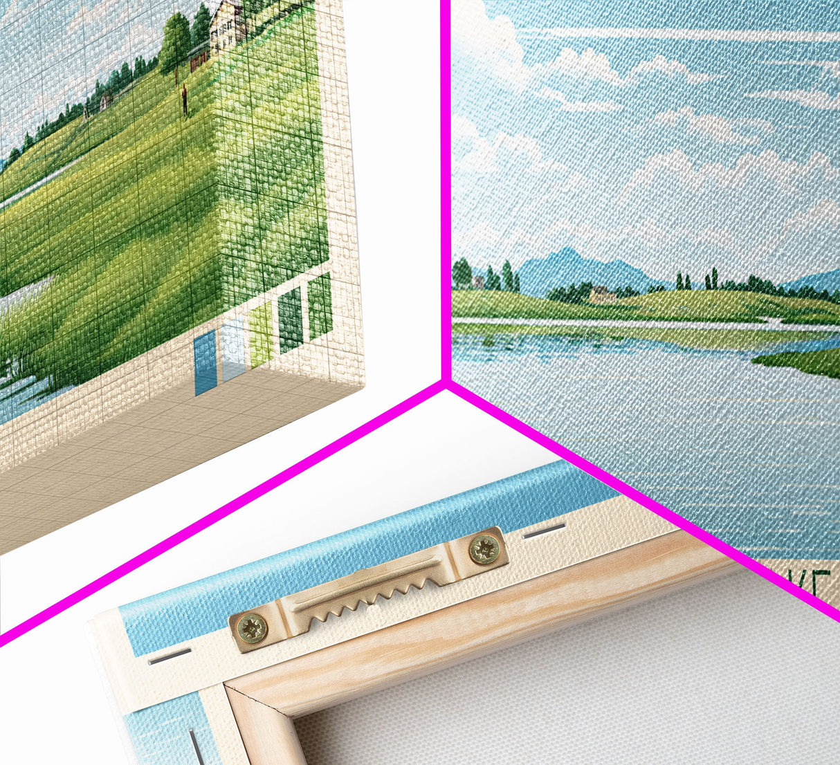 Carter Lake Nebraska Framed Canvas Print, Midcentury Modern Panoramic Wall Art, Living Room Decor, Pop Art, Travel Poster Art, Scenic Nature Painting, Lake House Decor