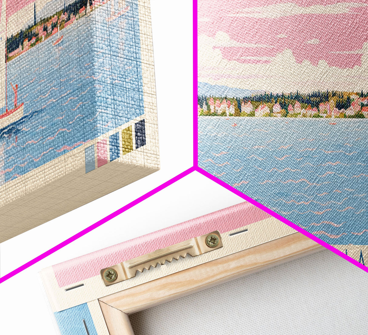 Chautauqua Lake New York Framed Canvas Print, Pop Art Panoramic Travel Poster, Midcentury Modern, Wall Art, Scenic Nature Painting, Bedroom Decor, Living Room Art